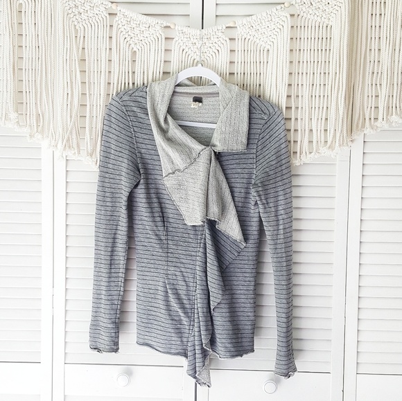 Free People Sweaters - FREE PEOPLE Gray Striped Moto Zip Up Jacket XS